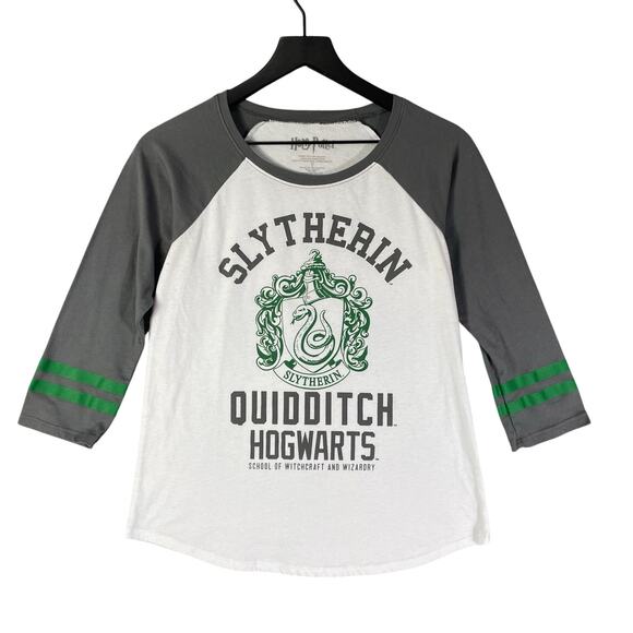 Harry Potter Tops - Harry Potter Slytherin Quidditch Raglan Shirt S Green Gray Hogwarts House Tee